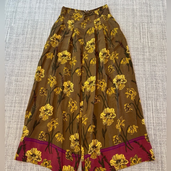 Anthropologie Maeve Pants Brown Terrace Floral Wide Leg Lagenlook size 8 - Picture 7 of 12